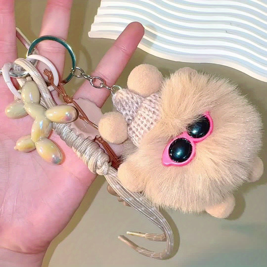 Cute Fluffy Keychain - Plush-like Ball Pendant with Beige\u002F keychain, Birthday\u002FGraduation\u002FTeacher's Day Gifts for Women & Men