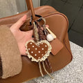 Cute Plush Heart Keychain with Lace Trim - Soft Flannel Bag Charm for Women, Perfect for Keys, Backpacks & Handbags, Keychain Accessories