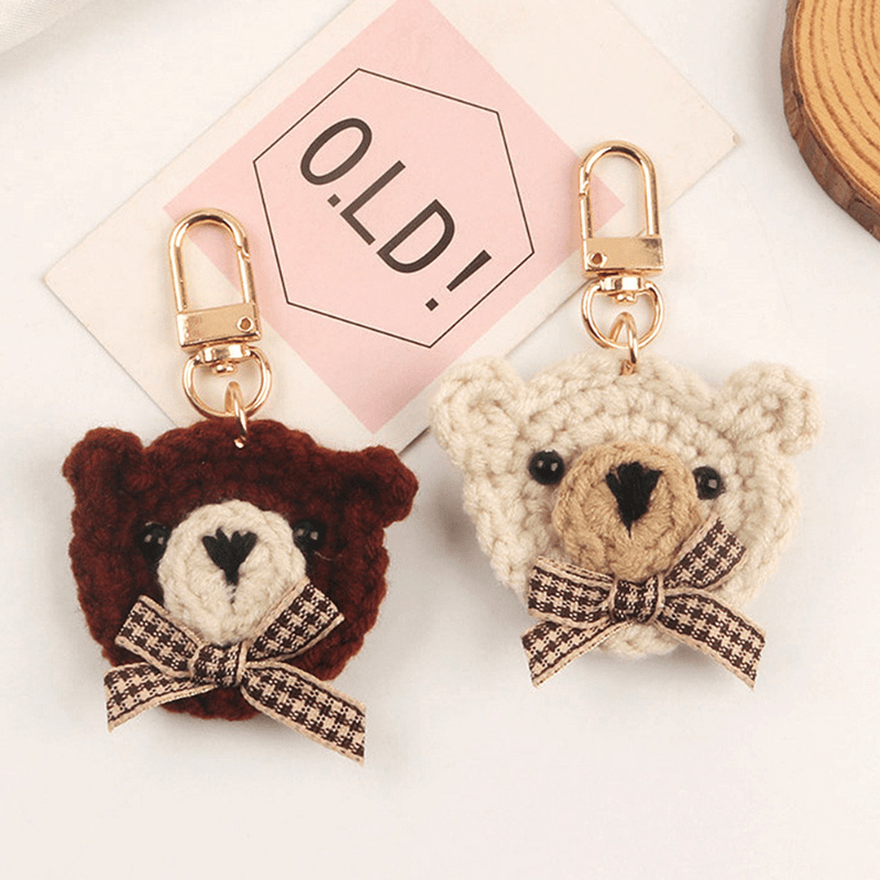 Weaving Bear Keychain Cute Animal Key Ring Purse Bag Backpack Car Charm Earbud Case Accessory Women Girls Gift Wedding Party Gifts