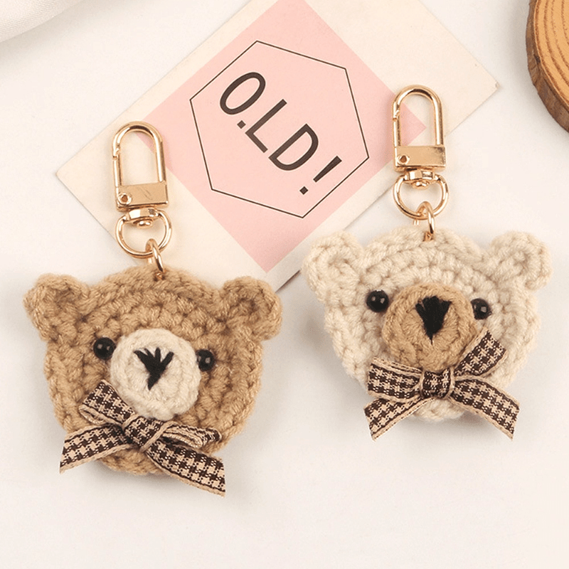 Weaving Bear Keychain Cute Animal Key Ring Purse Bag Backpack Car Charm Earbud Case Accessory Women Girls Gift Wedding Party Gifts