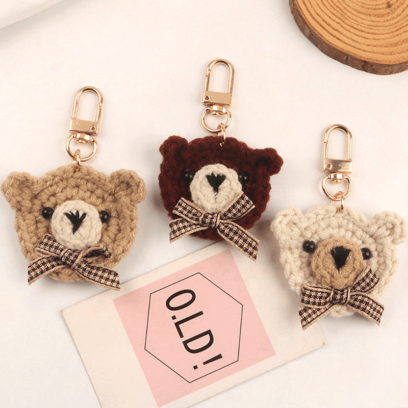 Weaving Bear Keychain Cute Animal Key Ring Purse Bag Backpack Car Charm Earbud Case Accessory Women Girls Gift Wedding Party Gifts