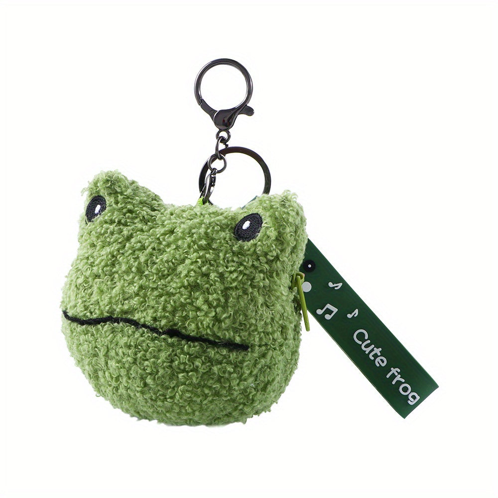 Adorable Green Frog Plush Keychain Wallet – Soft Faux Fur Zippered Pouch for Coins, Earphones & Small Items
