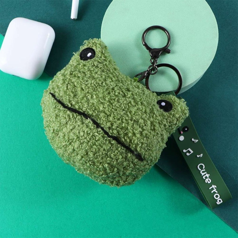 Adorable Green Frog Plush Keychain Wallet – Soft Faux Fur Zippered Pouch for Coins, Earphones & Small Items