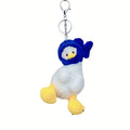 1pc Cute Duck Plush Keychain & Backpack Charm - Soft Fluffy Stuffed Animal with Expressive Eyes, Blue\u002FWhite Feathers & Yellow Beak