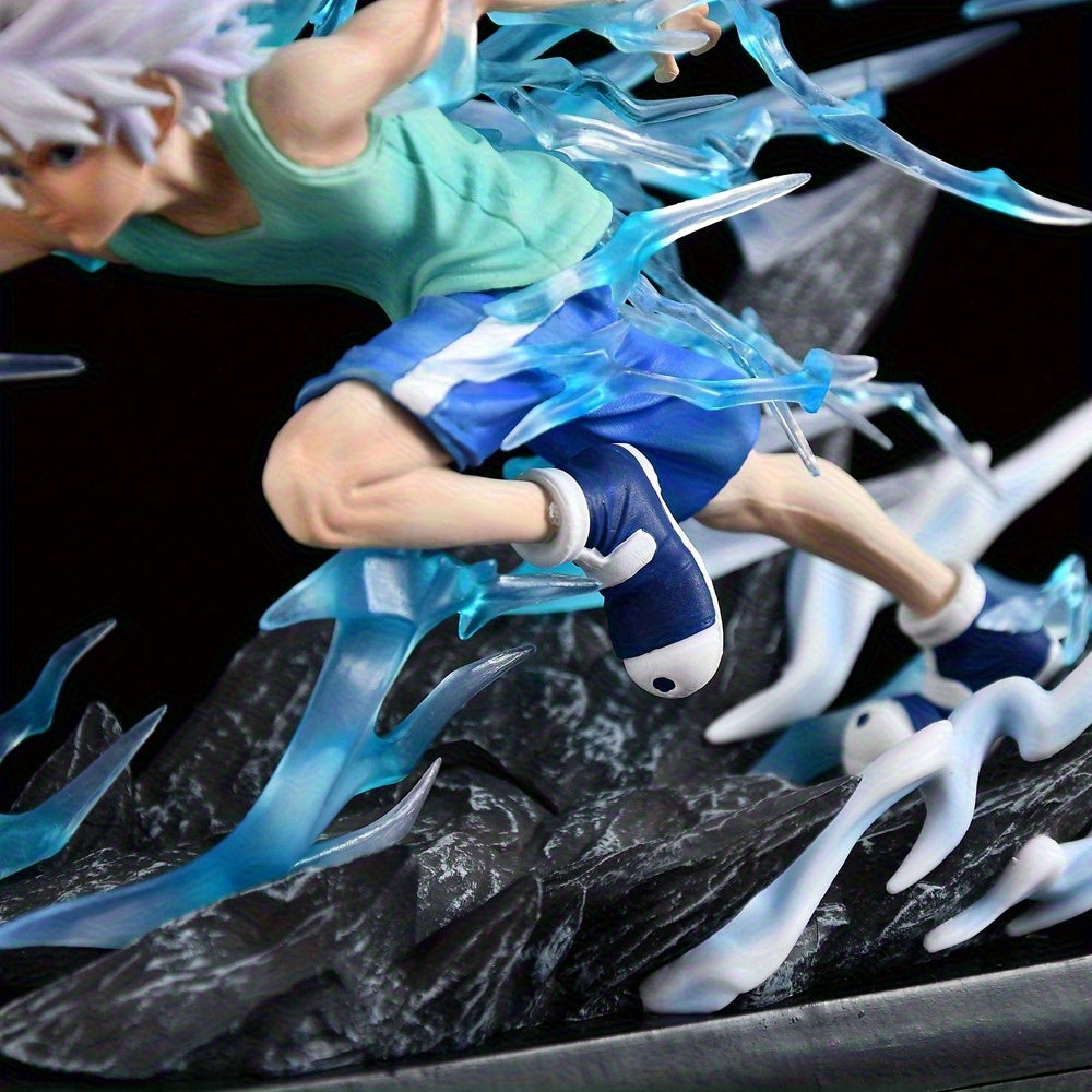 Blue Lightning Thorn Anime Character, White-haired Youth Battle Pose, Exquisite PVC Figure