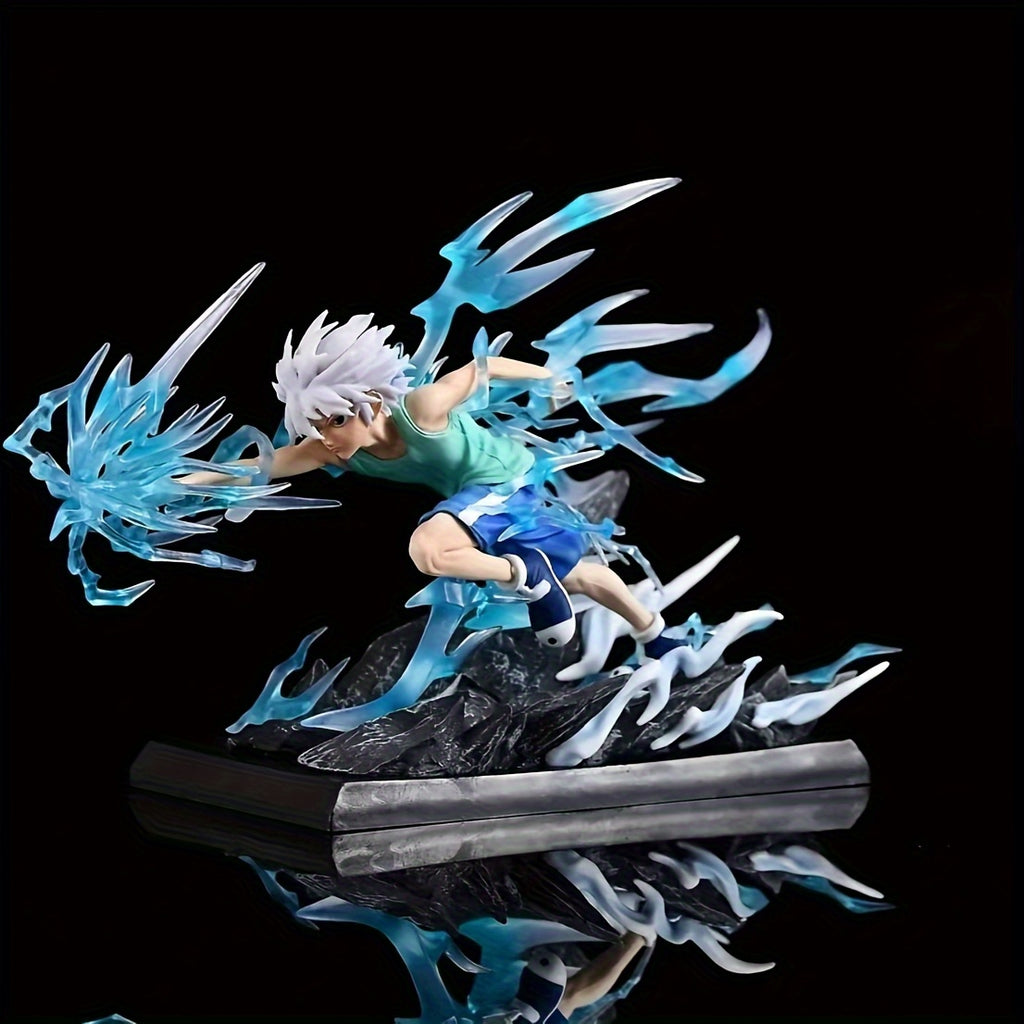 Blue Lightning Thorn Anime Character, White-haired Youth Battle Pose, Exquisite PVC Figure
