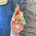 Charming Plush Flower Keychain - Soft Yarn Crocheted Cartoon Design with Pink & Green Accents, Ideal for Couples' Bags & Christmas Birthday Gifts, Cute Keychain