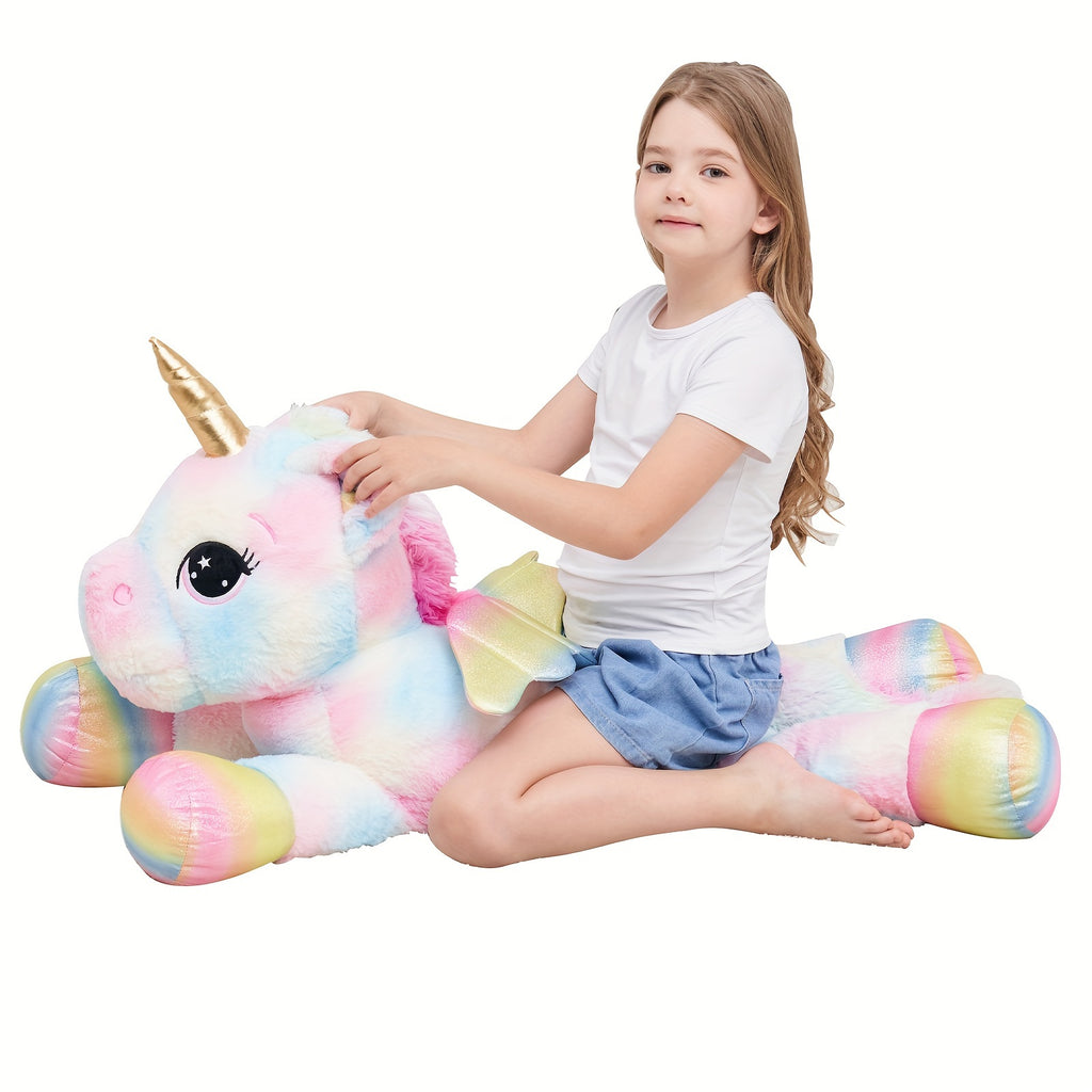 44inch Huge Rainbow Unicorn Squishy Plush Toy, Giant Golden Unicorn Stuffed Animals Soft Cute Unicorn Gift For Kids Boys Girls Girlfriend Birthday Easter