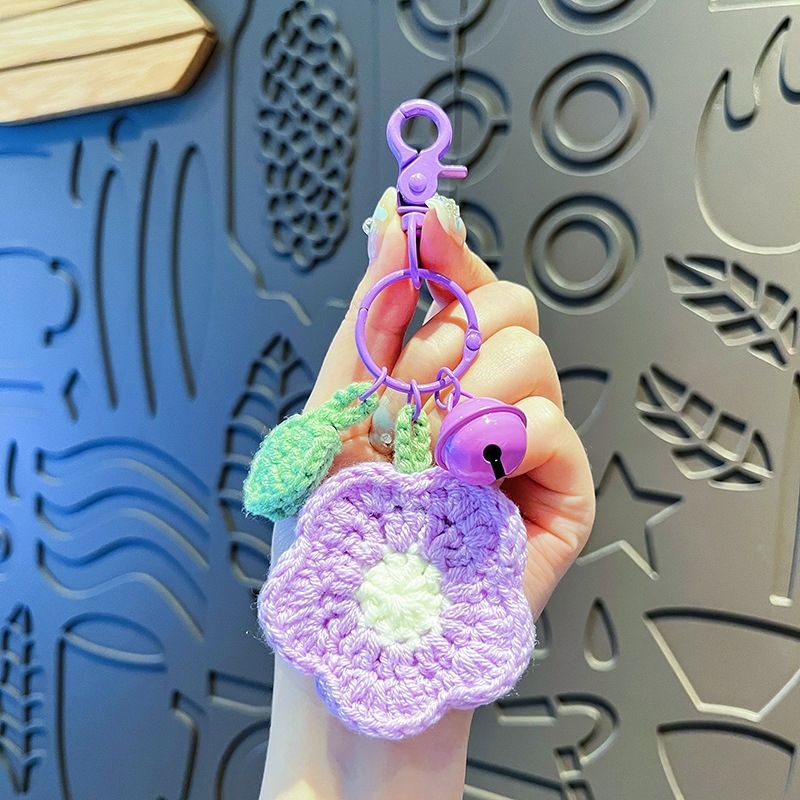Charming Plush Flower Keychain - Soft Yarn Crocheted Cartoon Design with Pink & Green Accents, Ideal for Couples' Bags & Christmas Birthday Gifts, Cute Keychain