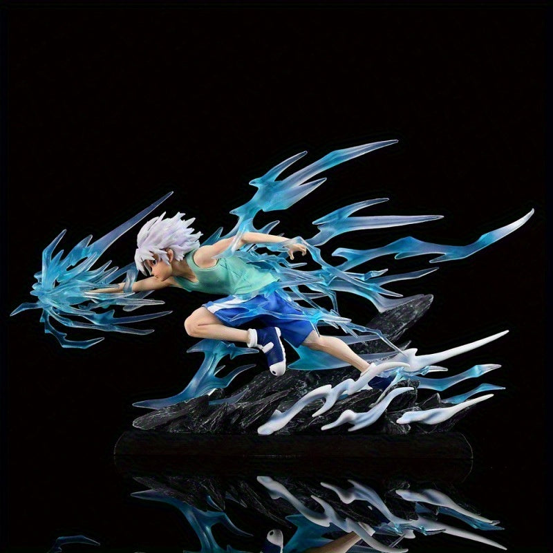 Blue Lightning Thorn Anime Character, White-haired Youth Battle Pose, Exquisite PVC Figure
