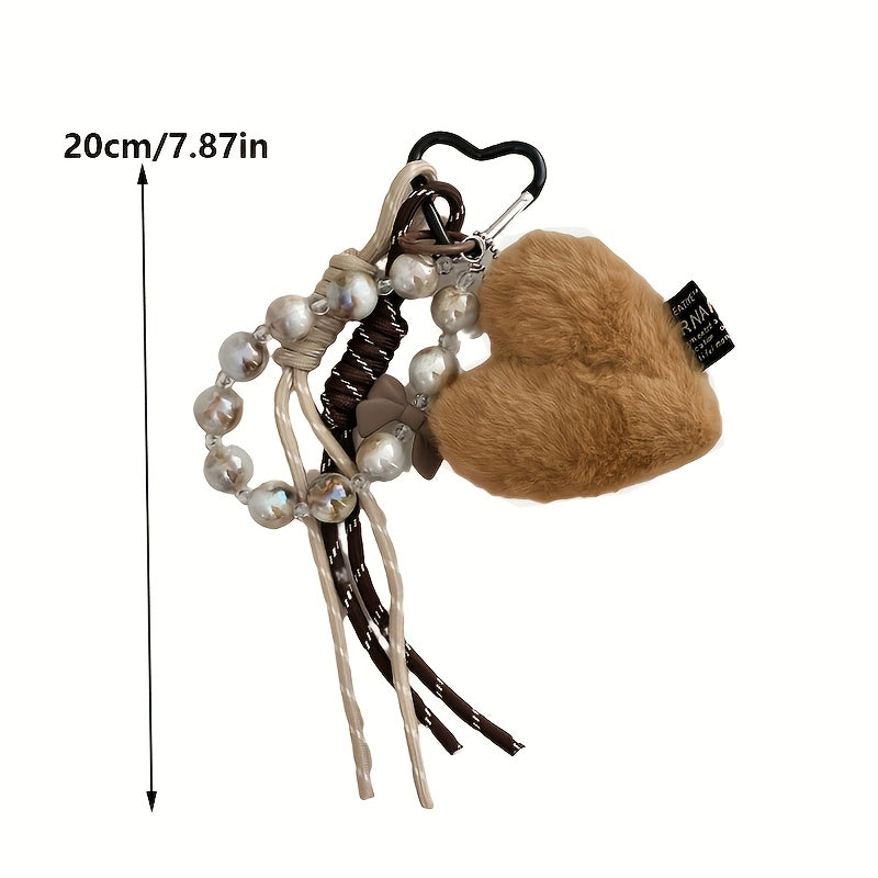 Cute Plush Heart Keychain with Lace Trim - Soft Flannel Bag Charm for Women, Perfect for Keys, Backpacks & Handbags, Keychain Accessories