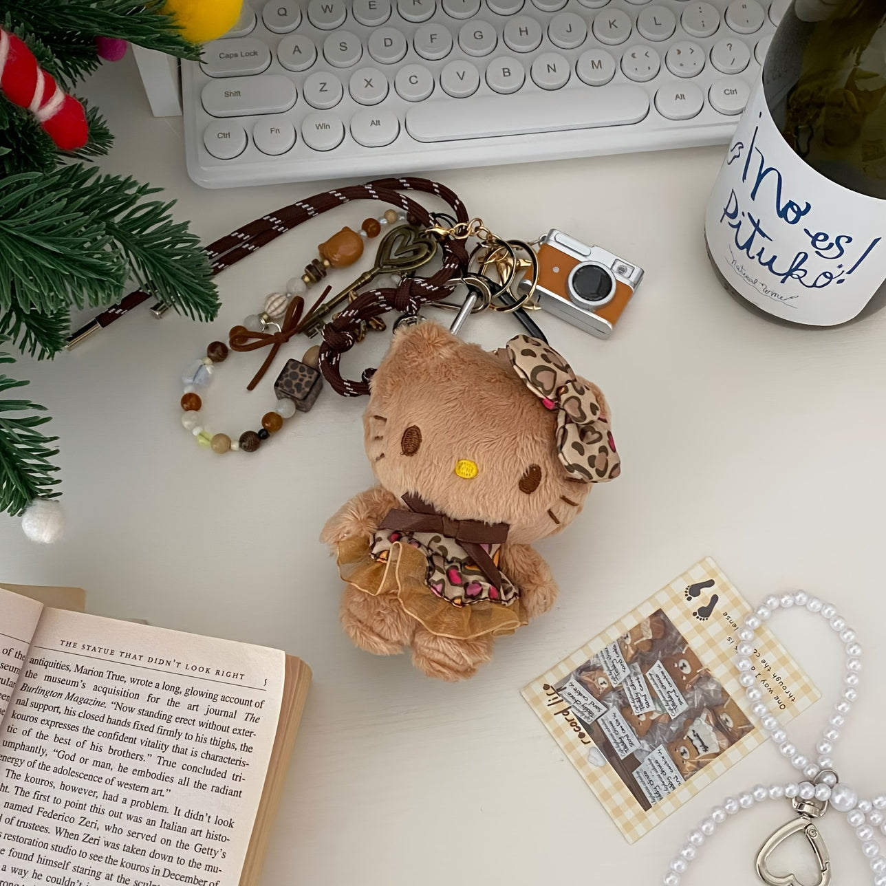 1pc for hello kitty Leopard Print Keychain - Cute Plush Bag Charm, Car Key Pendant, Braided Cord Doll Accessory