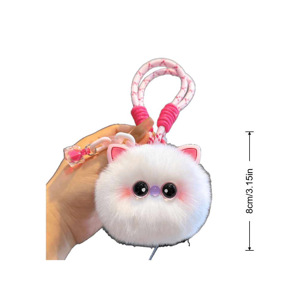 1pc Cute Plush Kitten Keychain - Soft Fluffy Pendant with Expressive Eyes, Black or White - Bag Charm, Car Keyring