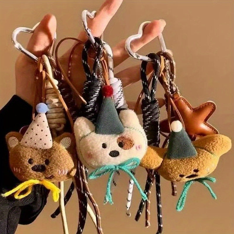 Cute Bear Keychain Set 3pcs Cute Plush Bear Keychain Set - Multifunctional Carabiner Rope | Bag, Phone, and Key Accessories