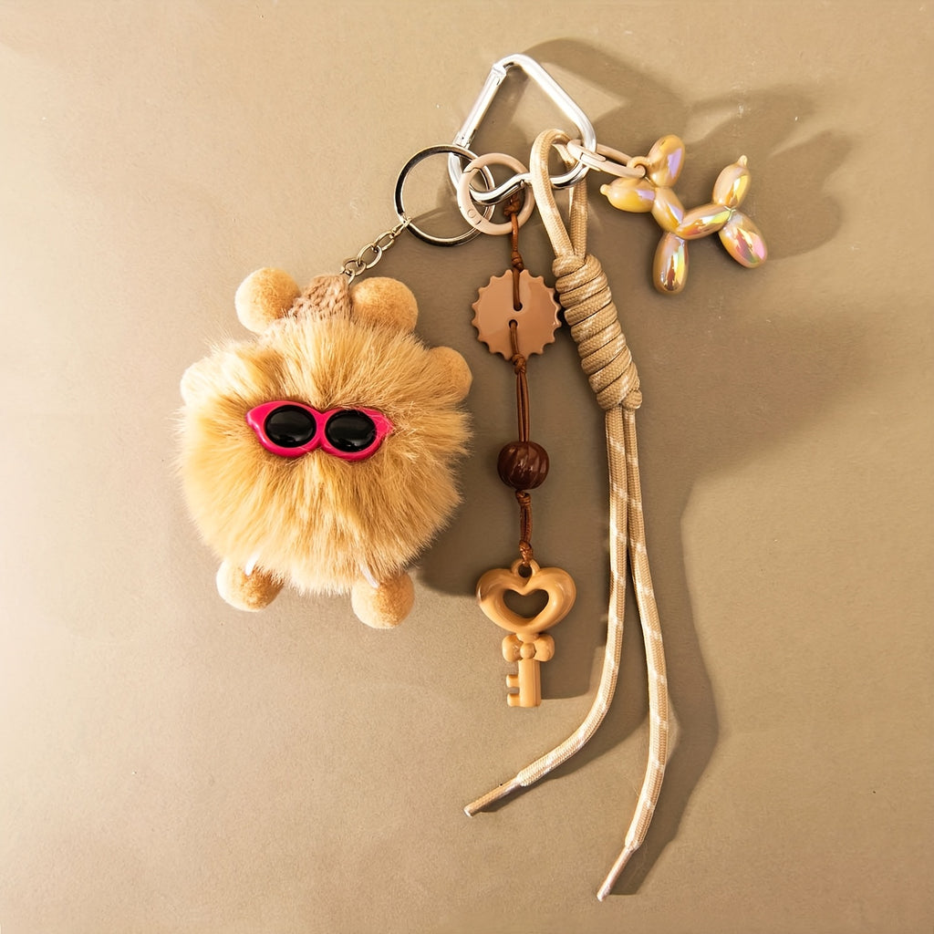 Cute Fluffy Keychain - Plush-like Ball Pendant with Beige\u002F keychain, Birthday\u002FGraduation\u002FTeacher's Day Gifts for Women & Men