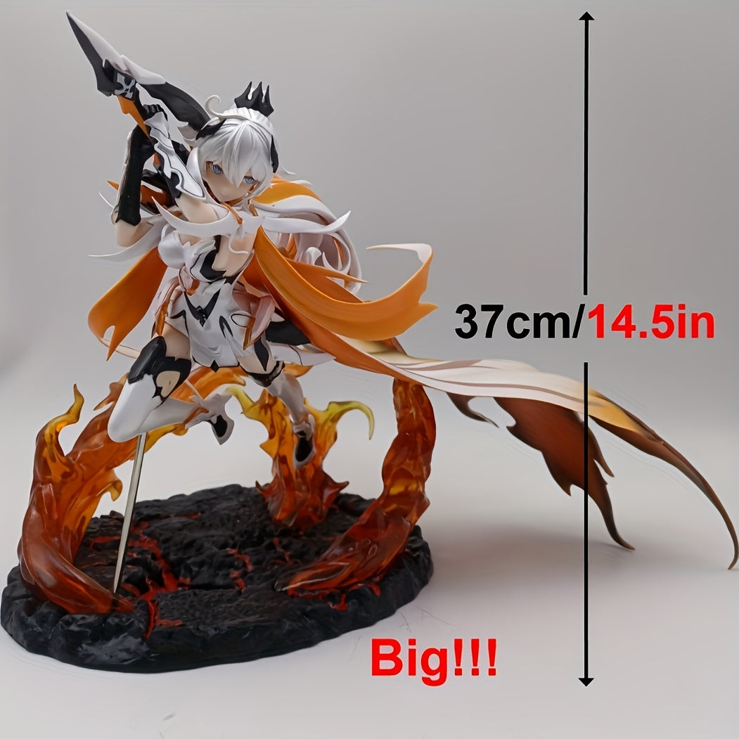 Dynamic PVC Sword-Wielding Character Figure - Intricate Home Decor & Car Ornament, White Hair & Red Flame Design, Perfect for Collectors, Birthdays, and Holiday Gifts, Car Figurine Decor