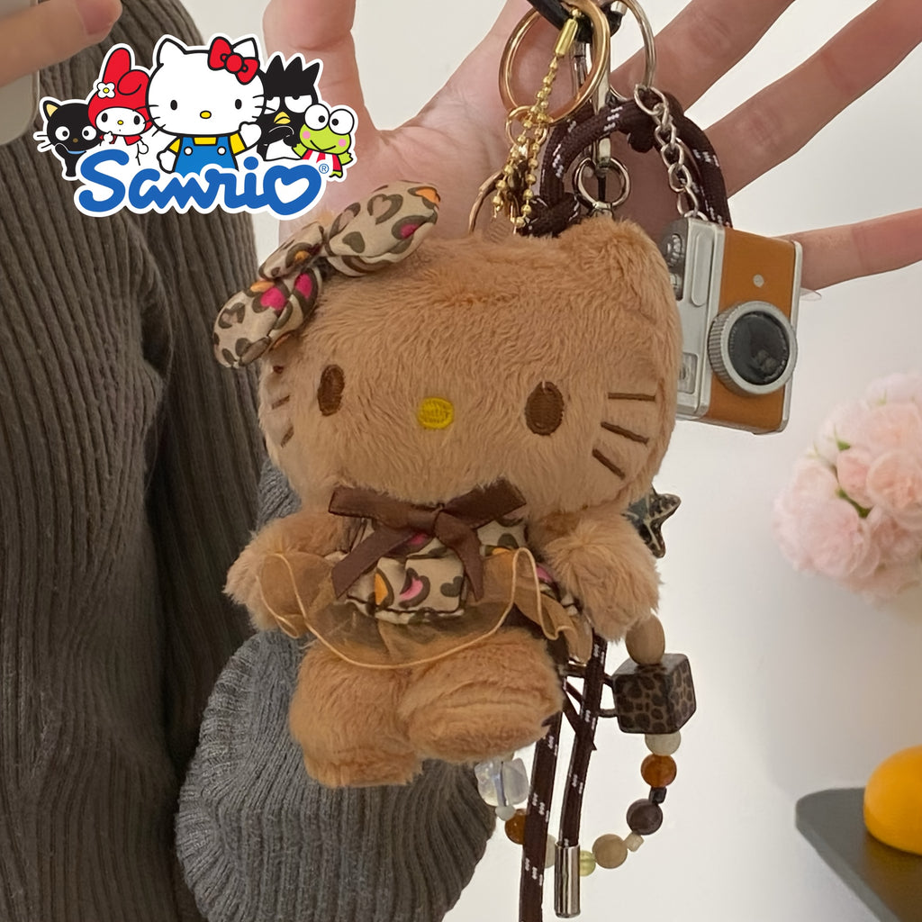 1pc for hello kitty Leopard Print Keychain - Cute Plush Bag Charm, Car Key Pendant, Braided Cord Doll Accessory