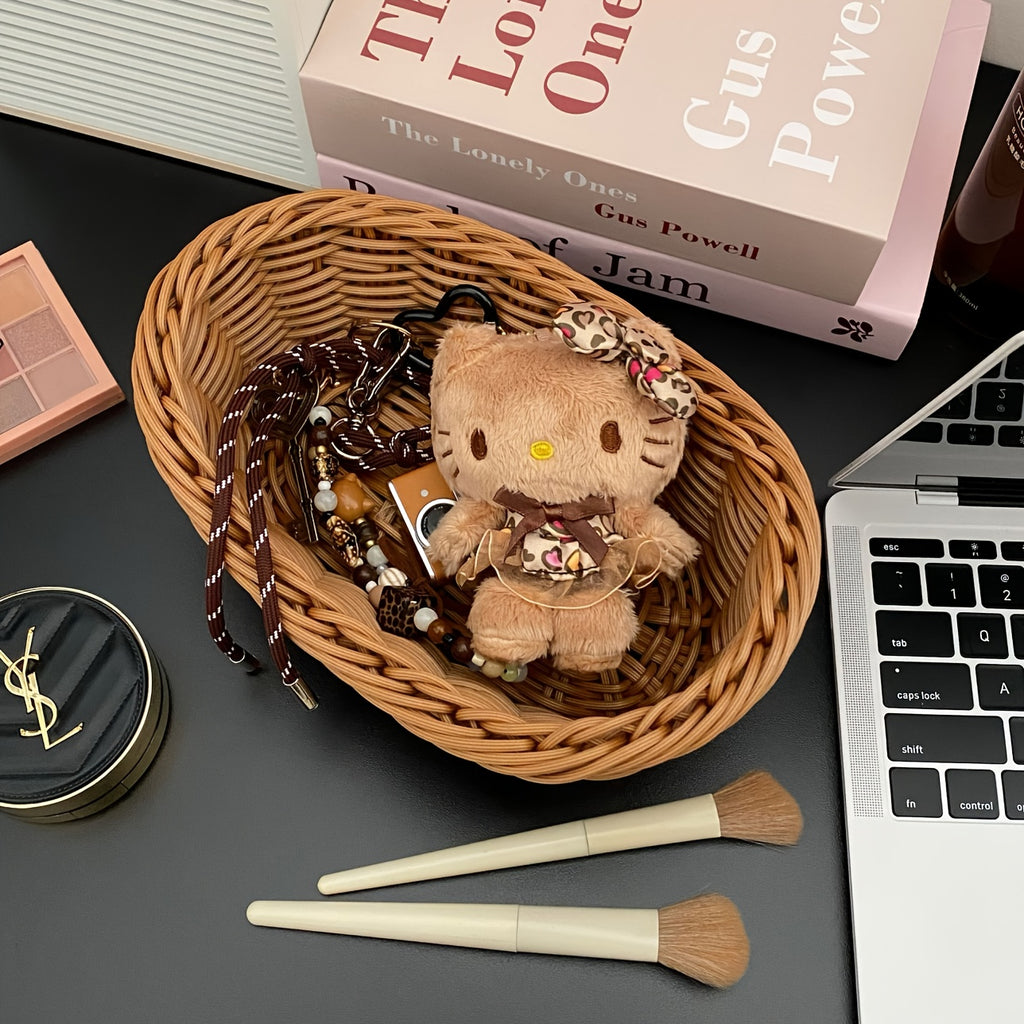 1pc for hello kitty Leopard Print Keychain - Cute Plush Bag Charm, Car Key Pendant, Braided Cord Doll Accessory