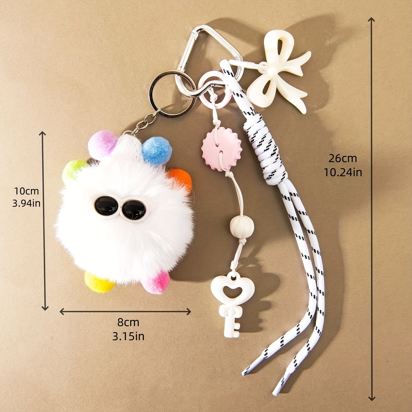 Cute Fluffy Keychain - Plush-like Ball Pendant with Beige\u002F keychain, Birthday\u002FGraduation\u002FTeacher's Day Gifts for Women & Men