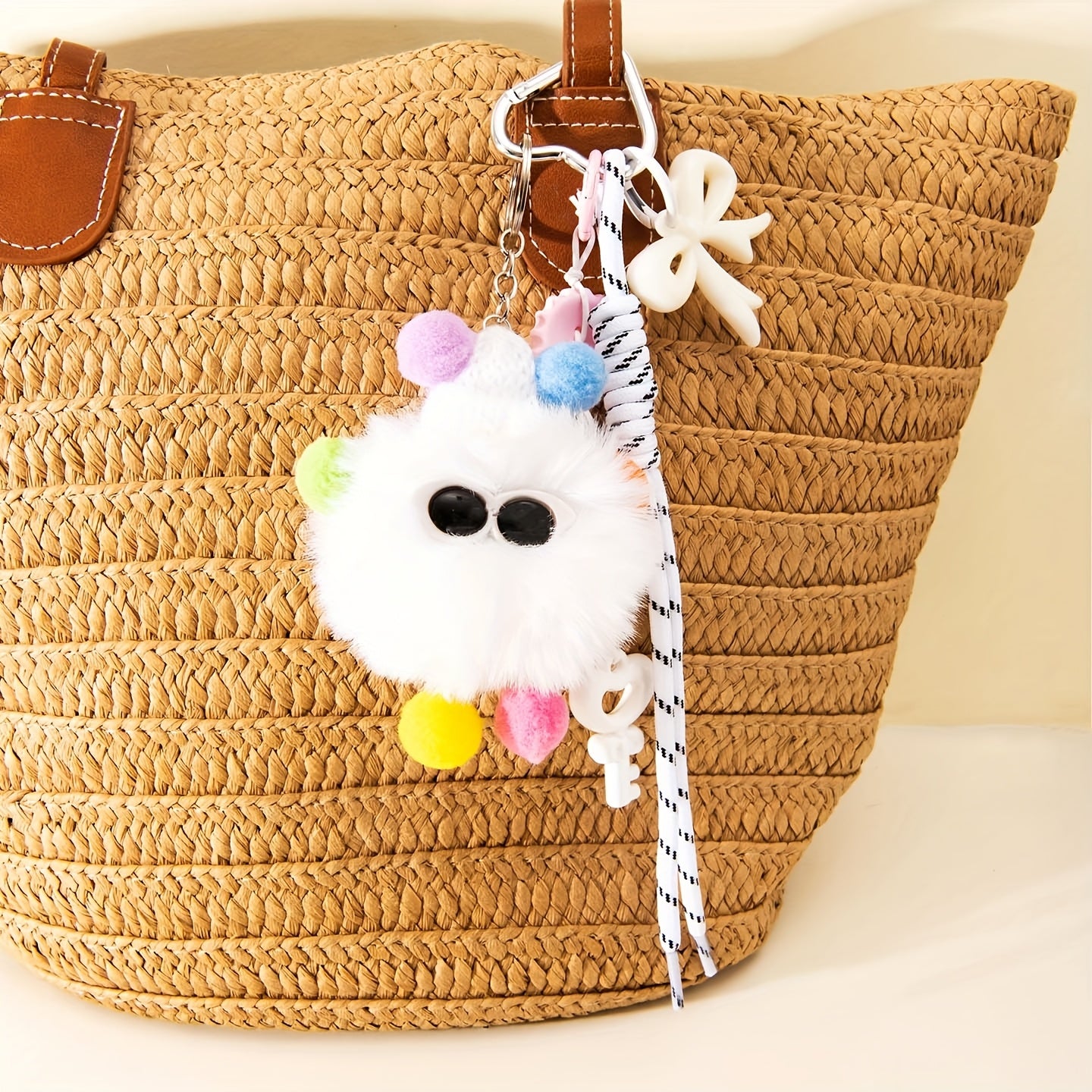 Cute Fluffy Keychain - Plush-like Ball Pendant with Beige\u002F keychain, Birthday\u002FGraduation\u002FTeacher's Day Gifts for Women & Men