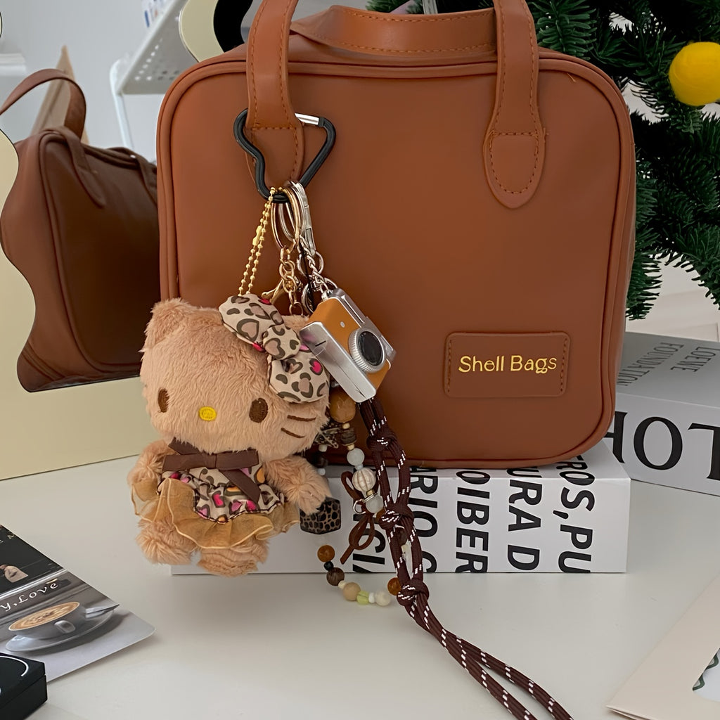 1pc for hello kitty Leopard Print Keychain - Cute Plush Bag Charm, Car Key Pendant, Braided Cord Doll Accessory