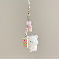 Cute Plush bear keychain with chaining links - Soft Fluffy Ears, Pastel Colors (White\u002FPink\u002F) - Bag Charm
