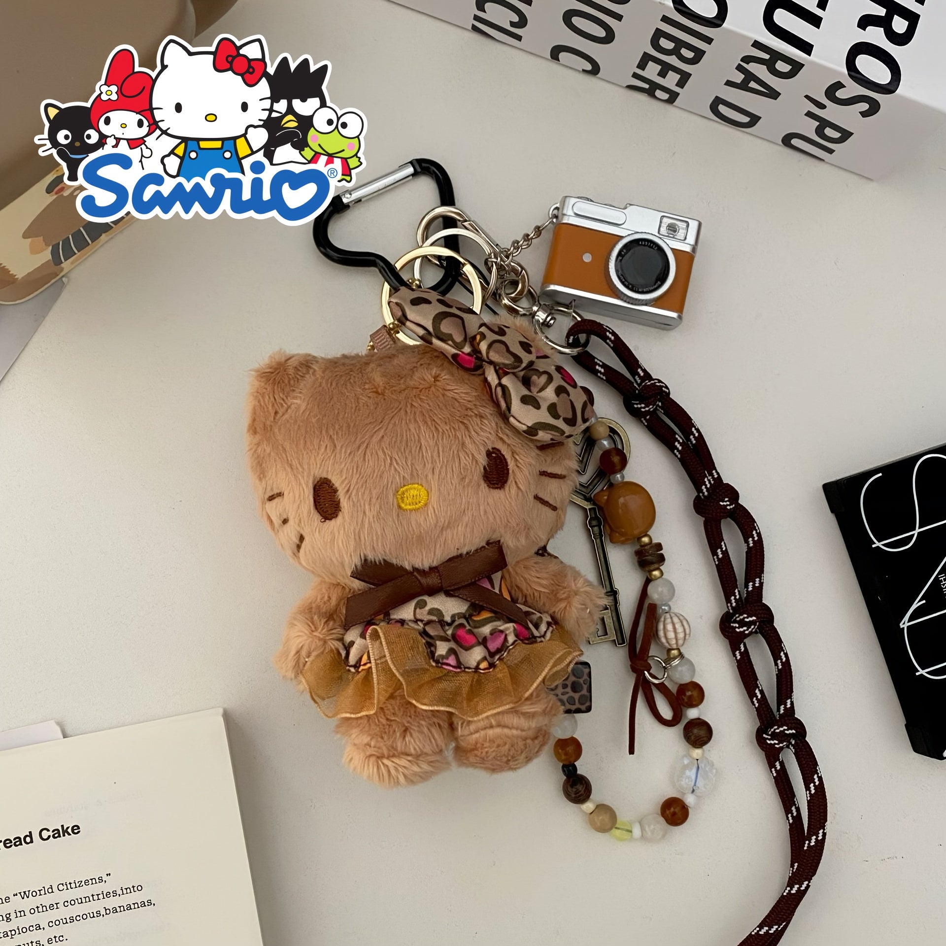 1pc for hello kitty Leopard Print Keychain - Cute Plush Bag Charm, Car Key Pendant, Braided Cord Doll Accessory