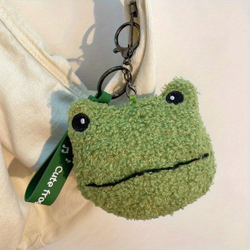 Adorable Green Frog Plush Keychain Wallet – Soft Faux Fur Zippered Pouch for Coins, Earphones & Small Items