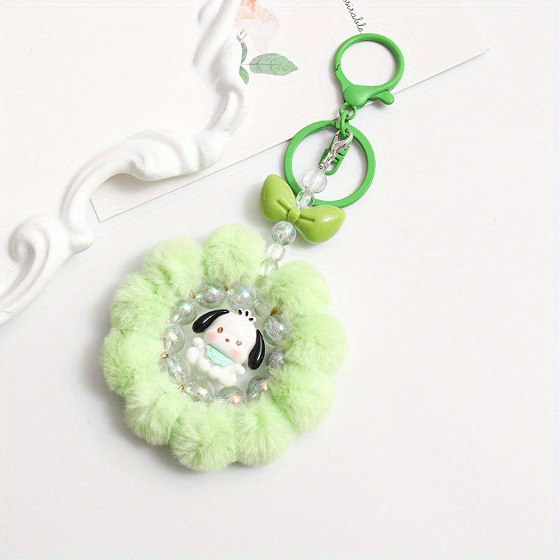 Sanrio for kuromi & for My Melody Plush Keychain - Cute Round Ring Design with Pink & White Beads