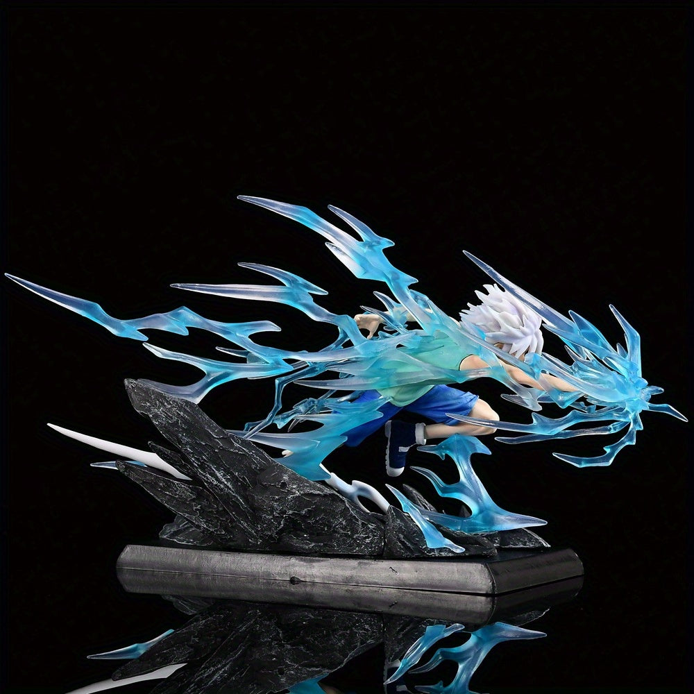 Blue Lightning Thorn Anime Character, White-haired Youth Battle Pose, Exquisite PVC Figure