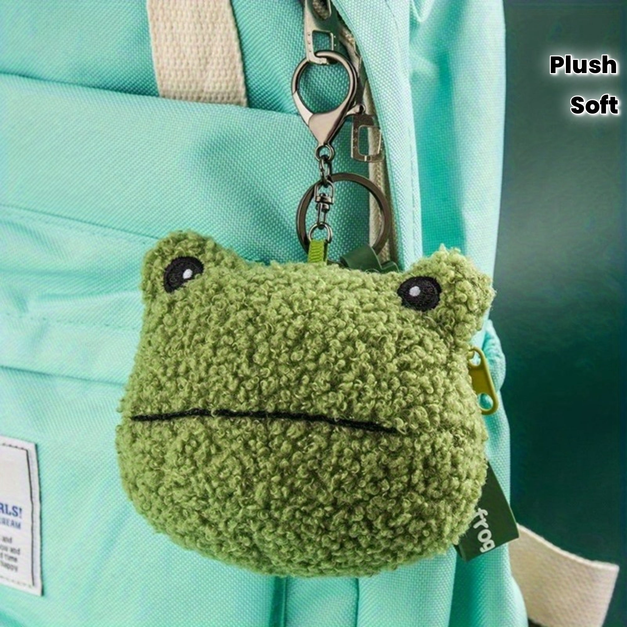 Adorable Green Frog Plush Keychain Wallet – Soft Faux Fur Zippered Pouch for Coins, Earphones & Small Items