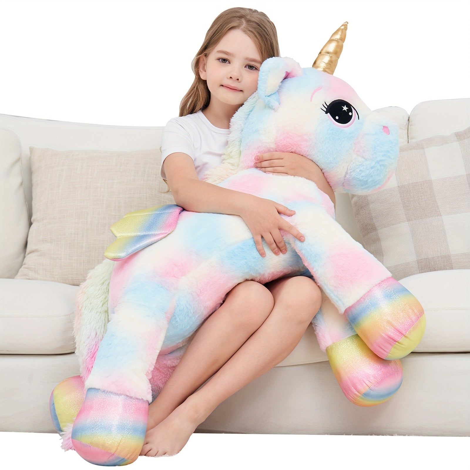 44inch Huge Rainbow Unicorn Squishy Plush Toy, Giant Golden Unicorn Stuffed Animals Soft Cute Unicorn Gift For Kids Boys Girls Girlfriend Birthday Easter