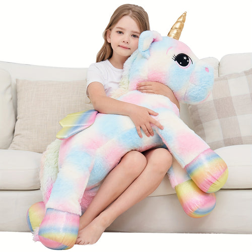 44inch Huge Rainbow Unicorn Squishy Plush Toy, Giant Golden Unicorn Stuffed Animals Soft Cute Unicorn Gift For Kids Boys Girls Girlfriend Birthday Easter