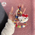 1pc Sanrio Hello Kitty Y2K Plush Beaded Keychain with Colorful Beads & Red Bow - Cute Bag Charm