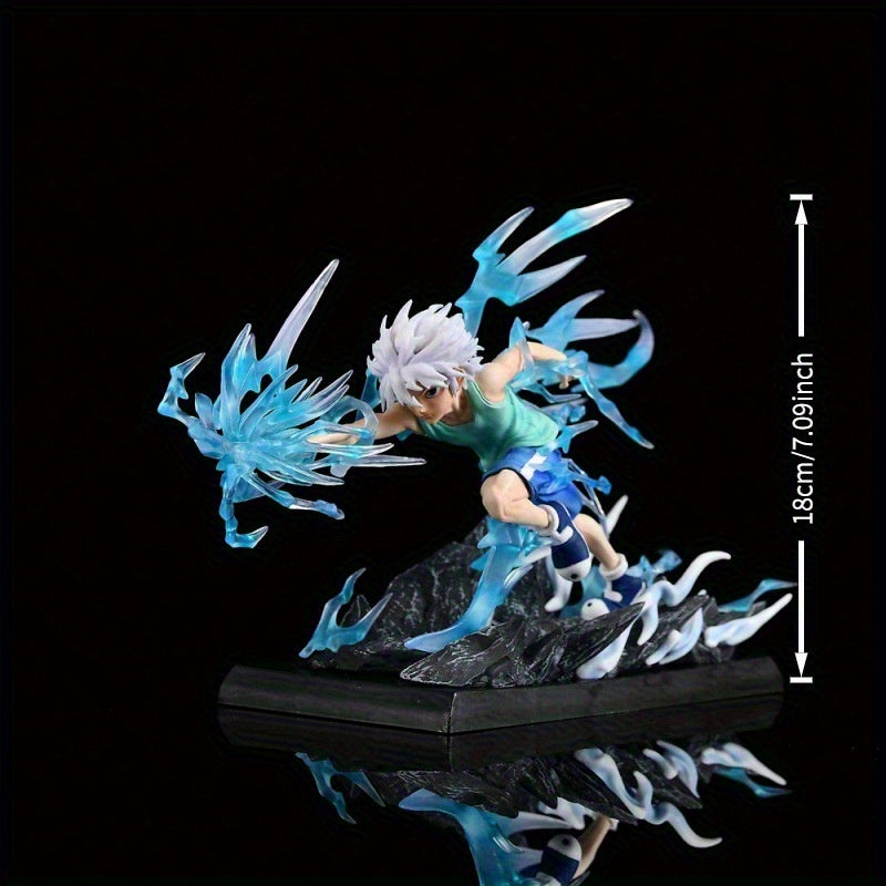 Blue Lightning Thorn Anime Character, White-haired Youth Battle Pose, Exquisite PVC Figure