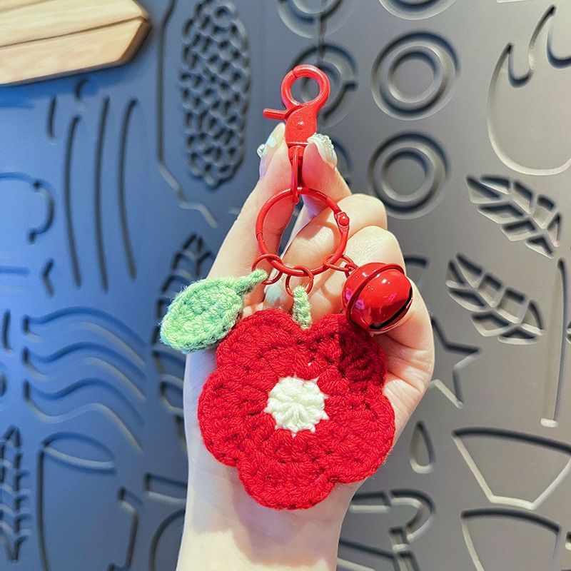 Charming Plush Flower Keychain - Soft Yarn Crocheted Cartoon Design with Pink & Green Accents, Ideal for Couples' Bags & Christmas Birthday Gifts, Cute Keychain