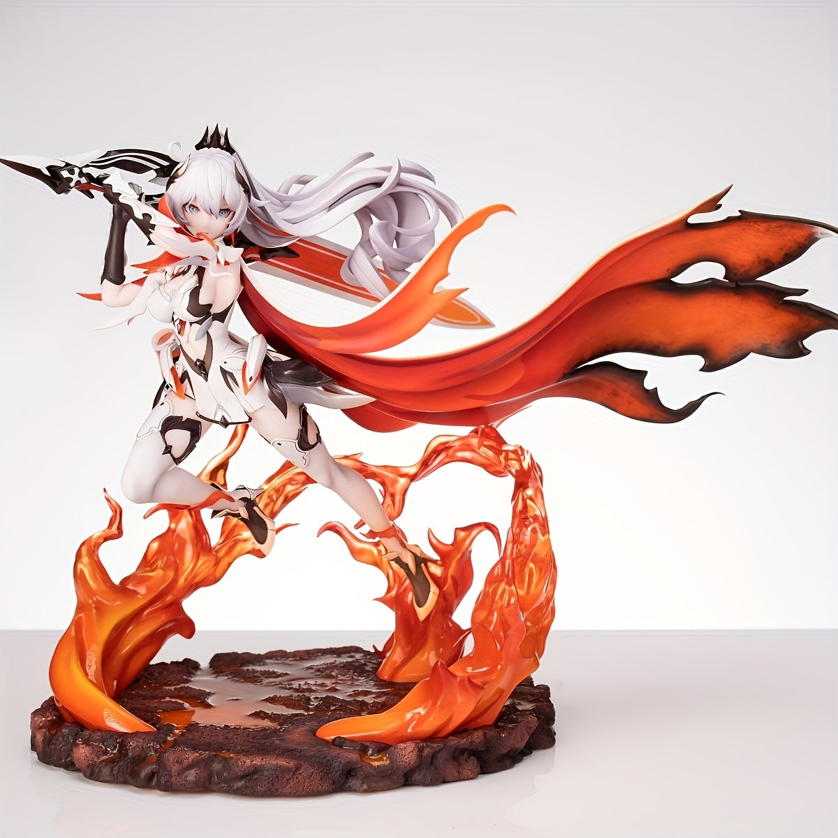 Dynamic PVC Sword-Wielding Character Figure - Intricate Home Decor & Car Ornament, White Hair & Red Flame Design, Perfect for Collectors, Birthdays, and Holiday Gifts, Car Figurine Decor