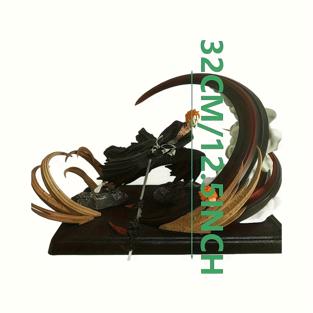 Anime Action Figure - Dynamic Sword-Wielding Character with Vibrant Red & Golden Energy Effects, Black Outfit & Orange Hair, PVC Collectible Gift for Fans, Car Dashboard Decor, Anime Figure