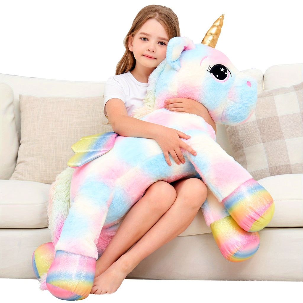 44inch Huge Rainbow Unicorn Squishy Plush Toy, Giant Golden Unicorn Stuffed Animals Soft Cute Unicorn Gift For Kids Boys Girls Girlfriend Birthday Easter