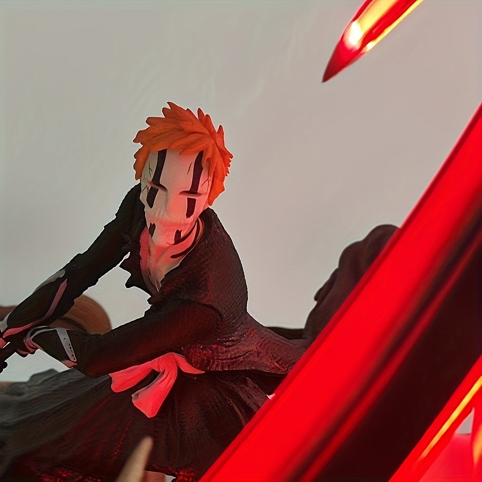 Anime Action Figure - Dynamic Sword-Wielding Character with Vibrant Red & Golden Energy Effects, Black Outfit & Orange Hair, PVC Collectible Gift for Fans, Car Dashboard Decor, Anime Figure