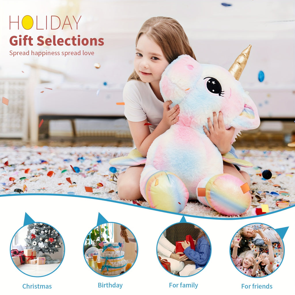 44inch Huge Rainbow Unicorn Squishy Plush Toy, Giant Golden Unicorn Stuffed Animals Soft Cute Unicorn Gift For Kids Boys Girls Girlfriend Birthday Easter