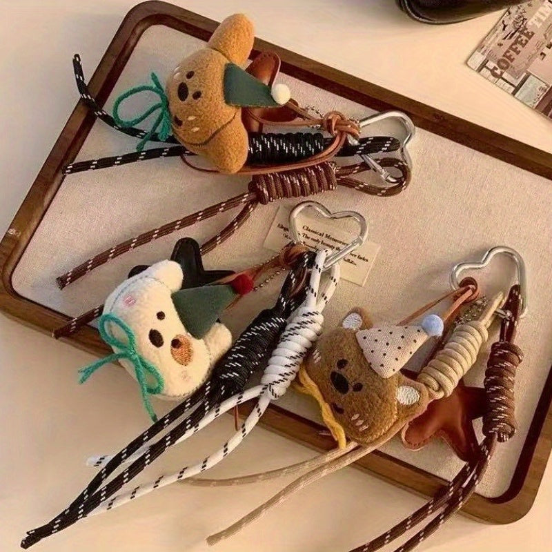 Cute Bear Keychain Set 3pcs Cute Plush Bear Keychain Set - Multifunctional Carabiner Rope | Bag, Phone, and Key Accessories
