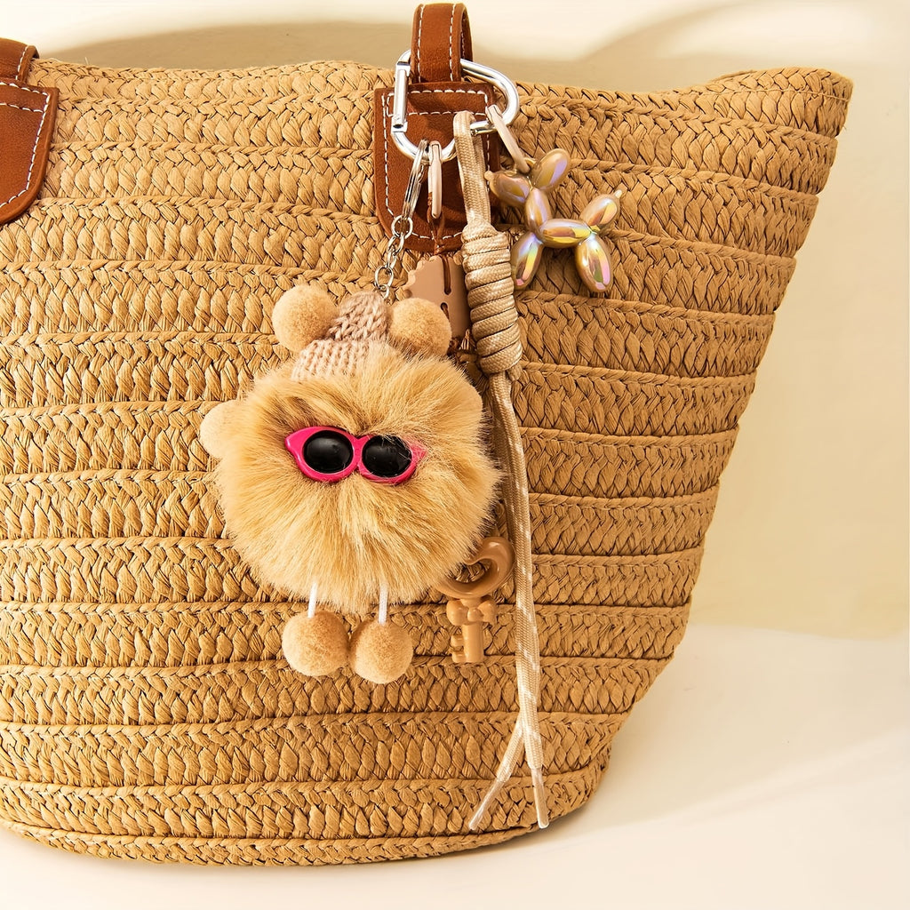 Cute Fluffy Keychain - Plush-like Ball Pendant with Beige\u002F keychain, Birthday\u002FGraduation\u002FTeacher's Day Gifts for Women & Men