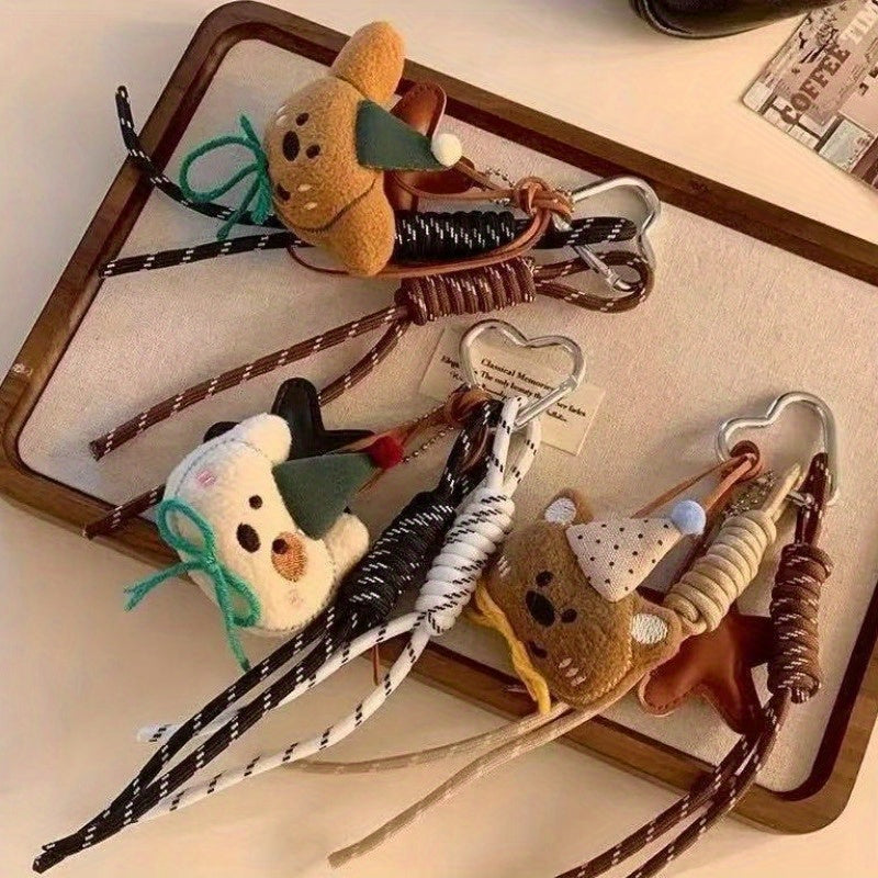 Cute Bear Keychain Set 3pcs Cute Plush Bear Keychain Set - Multifunctional Carabiner Rope | Bag, Phone, and Key Accessories