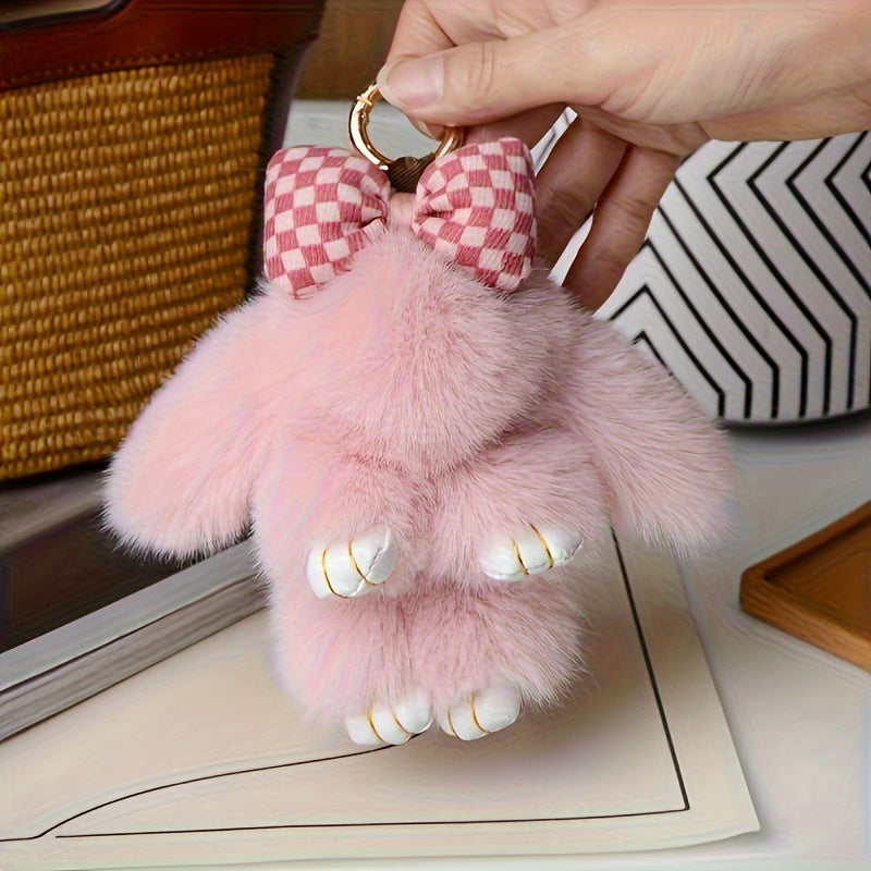 1pc Plush Bunny Keychain - Pastel Pink, Soft Fluffy Bunny Pendant Charm with Loop, Lightweight Bag Accessory for Women
