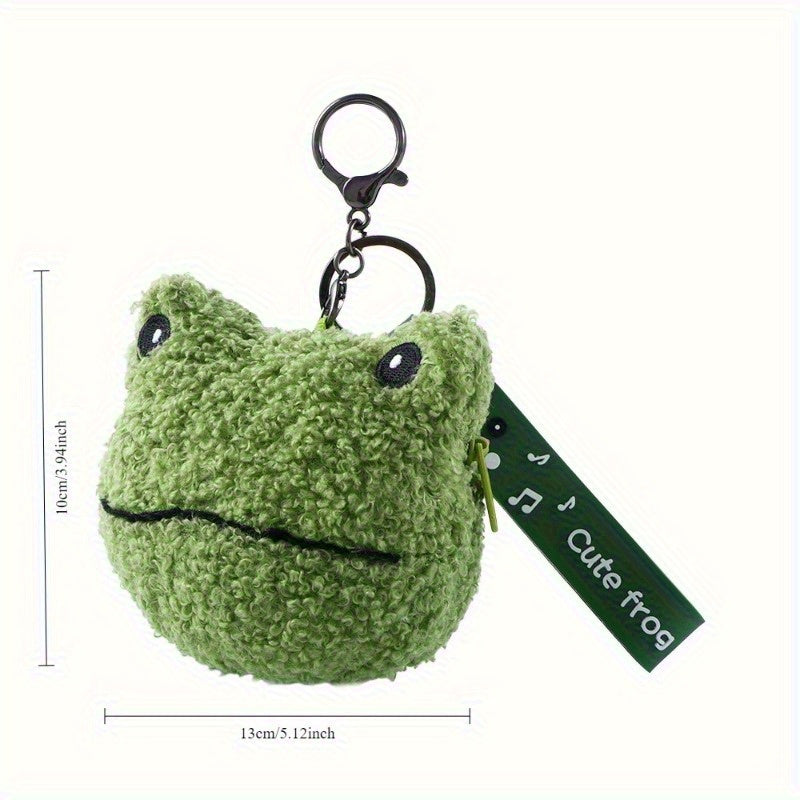 Adorable Green Frog Plush Keychain Wallet – Soft Faux Fur Zippered Pouch for Coins, Earphones & Small Items