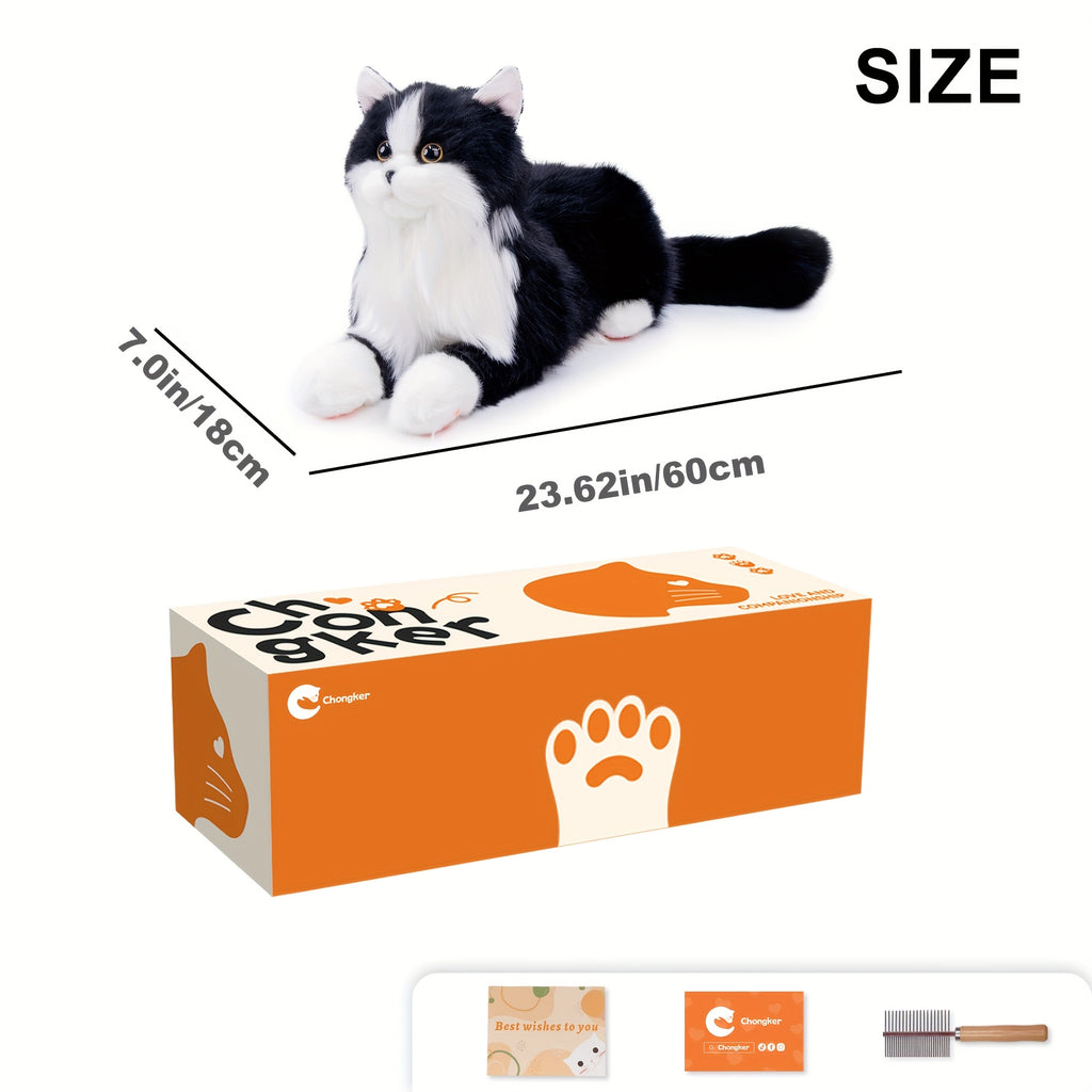3lb Handmade Plush Tuxedo Cat - Realistic Chongker Stuffed Animal with Black & White Fur, Expressive Eyes, and Soft Paws - Perfect Gift for Cat Lovers, Includes Gift Box & Card, Cozy Home Accent | Realistic Plush Cat | Handcrafted Plush, Cat Gifts