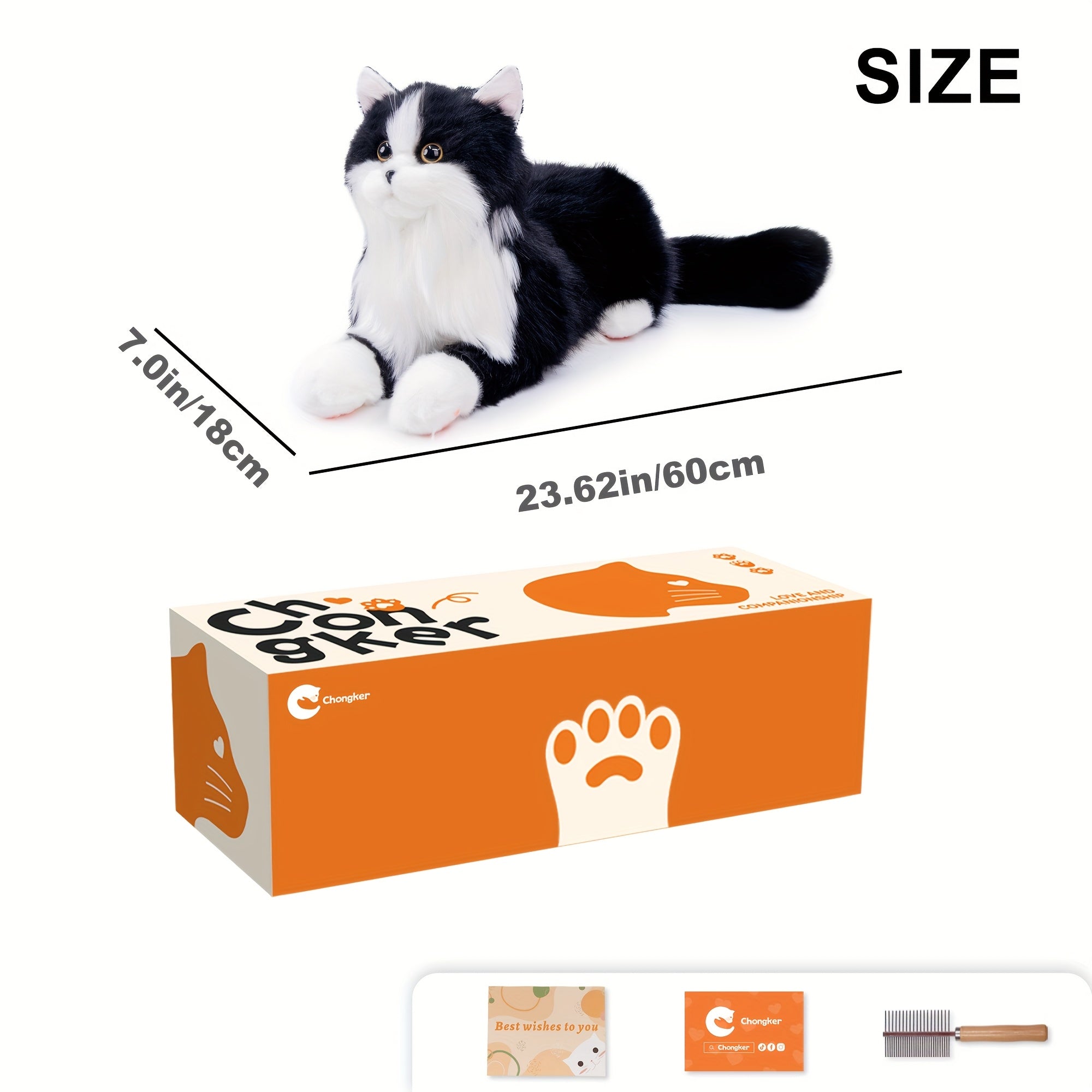 3lb Handmade Plush Tuxedo Cat - Realistic Chongker Stuffed Animal with Black & White Fur, Expressive Eyes, and Soft Paws - Perfect Gift for Cat Lovers, Includes Gift Box & Card, Cozy Home Accent | Realistic Plush Cat | Handcrafted Plush, Cat Gifts