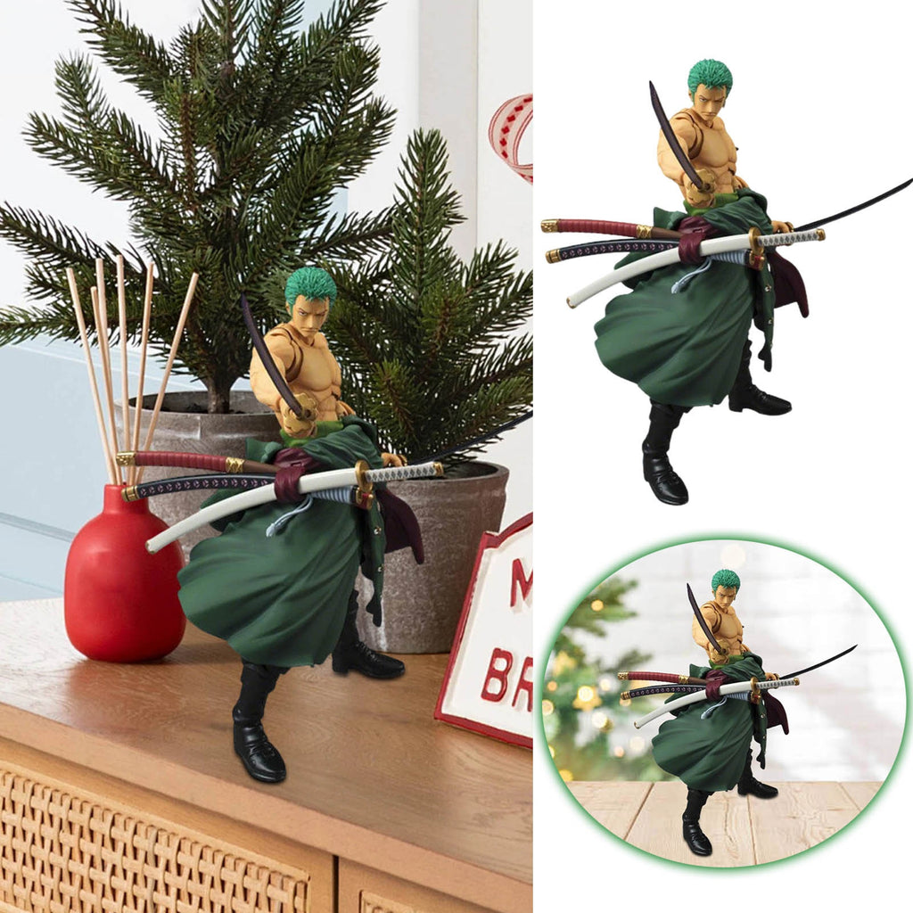 Anime Action Figure Collectible PVC Dynamic Pose with Sword & Expressive Eyes - Green Hair & Outfit, Display Base Included - Perfect Gift for Anime Fans, Home\u002FOffice Decor, Durable PVC Material