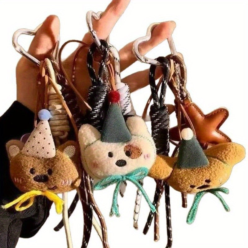Cute Bear Keychain Set 3pcs Cute Plush Bear Keychain Set - Multifunctional Carabiner Rope | Bag, Phone, and Key Accessories